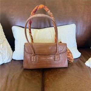 Tommy Hilfiger Tan Crocodile-Embossed Shoulder Bag